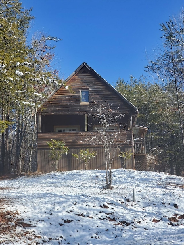 view of snow covered property