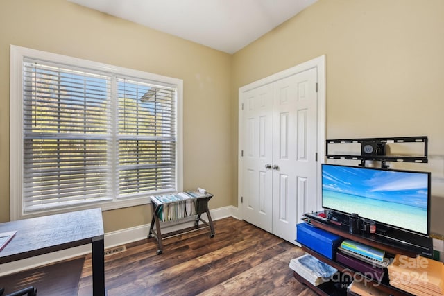 office space featuring dark hardwood / wood-style floors