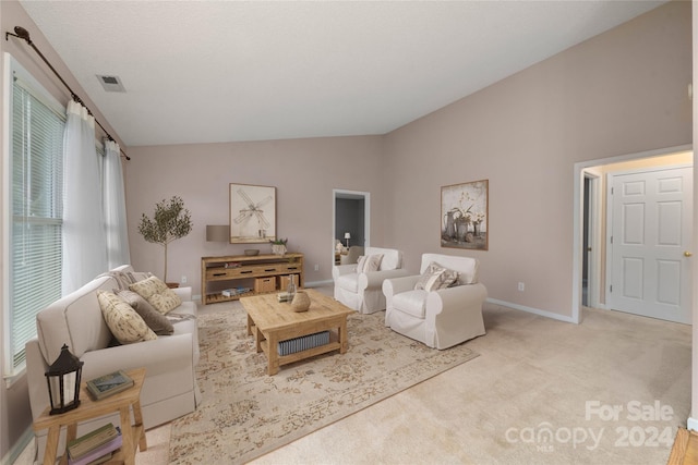 267 Rocky Mountain Way, Arden, NC 28704 - carpeted living area with vaulted ceiling and baseboards