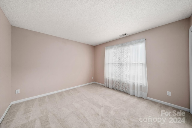 carpeted spare room with a textured ceiling