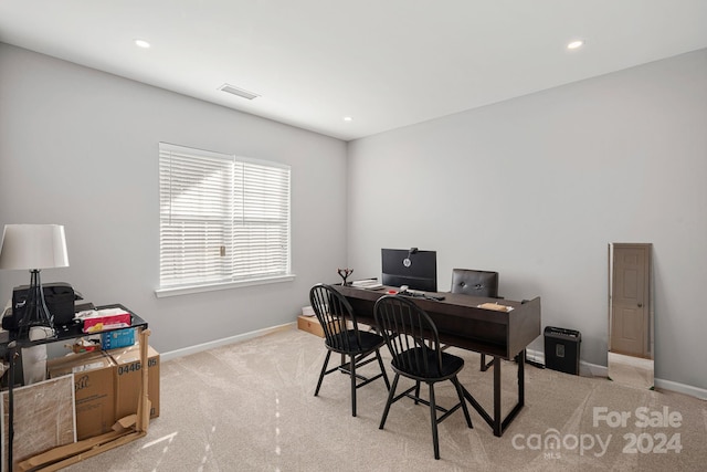 view of carpeted home office