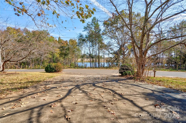 view of road with a water view