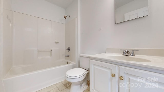 full bathroom with vanity, toilet, tile patterned flooring, and shower / bathtub combination