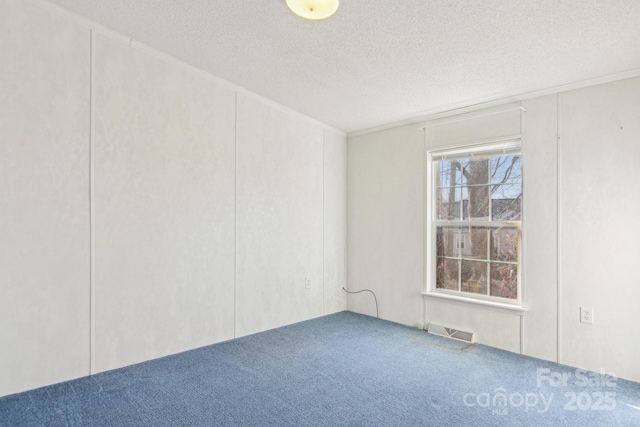 unfurnished room with carpet floors and a textured ceiling