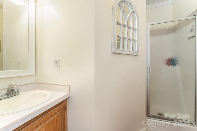 127 Lake View Dr, New London, NC 28127 - full bathroom featuring a shower stall, vanity, and crown molding