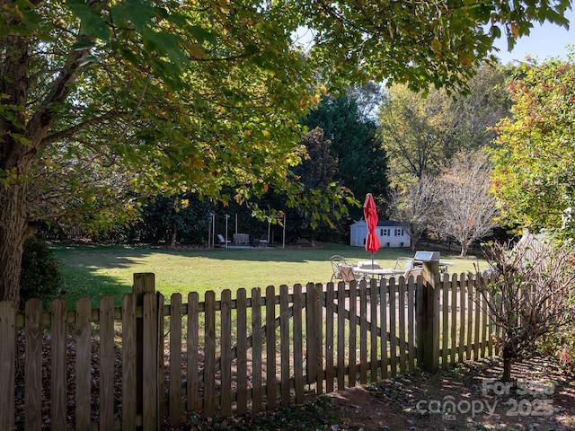 view of yard featuring a shed