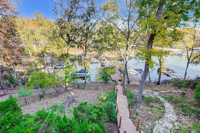 view of yard with a water view