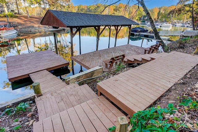 dock area with a water view