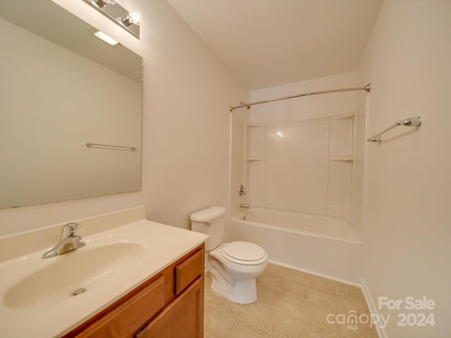 full bathroom featuring vanity, tile patterned flooring, toilet, and shower / bathtub combination