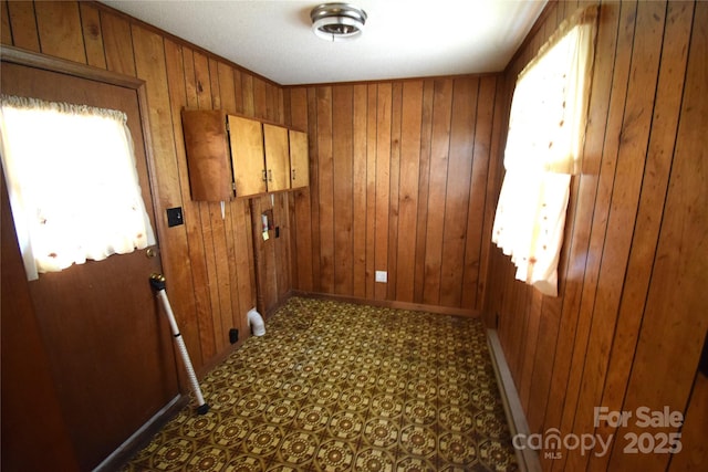interior space with wooden walls and baseboards