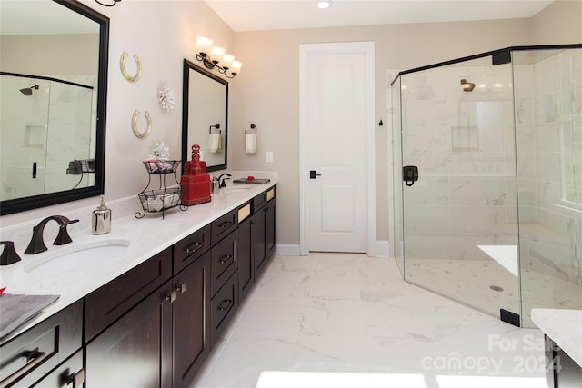 bathroom featuring vanity and walk in shower