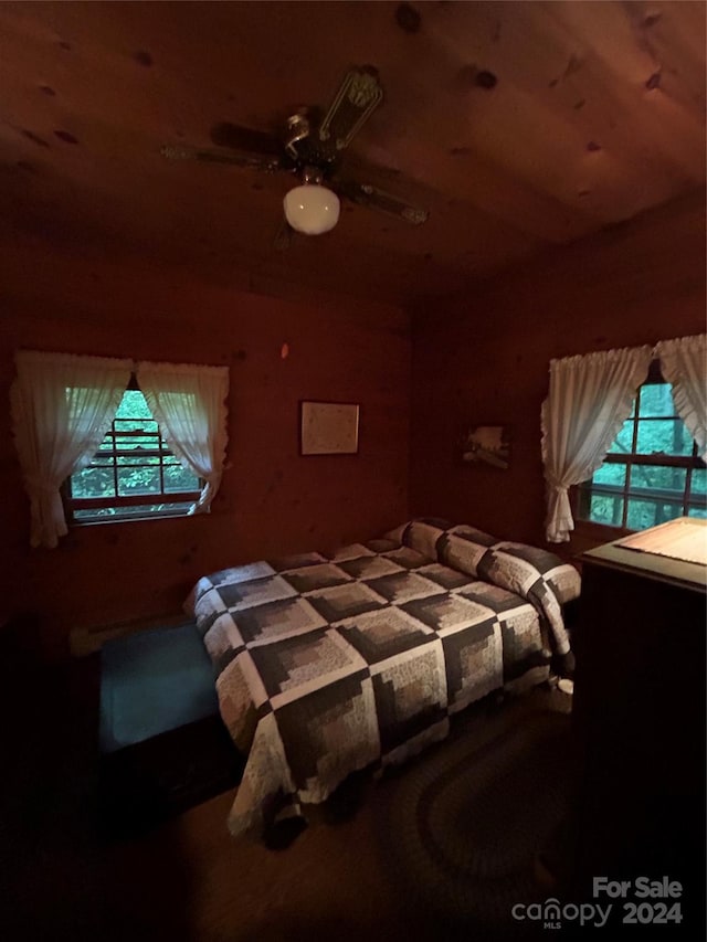 unfurnished bedroom with ceiling fan and multiple windows