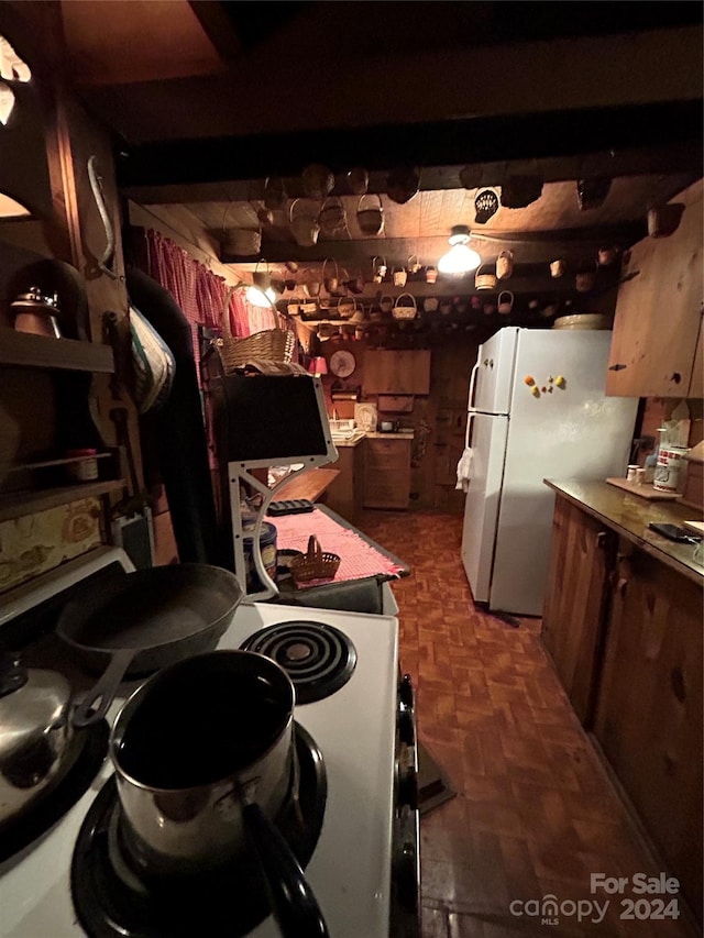 kitchen with white fridge