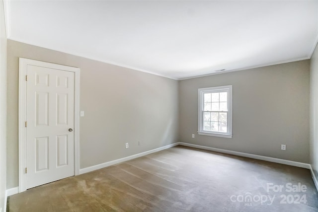 carpeted empty room featuring ornamental molding