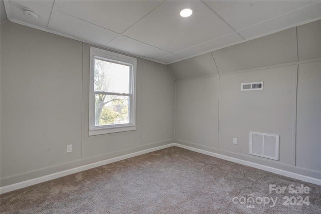 additional living space featuring carpet floors and vaulted ceiling