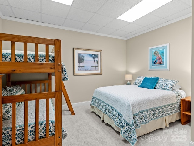 bedroom featuring carpet floors and ornamental molding