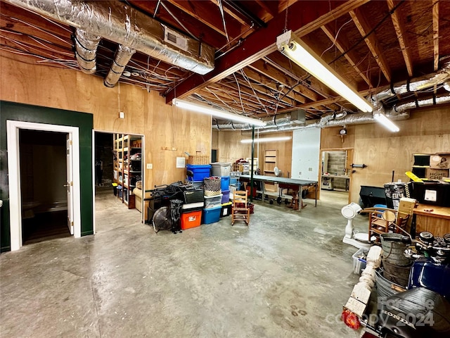 garage with a workshop area