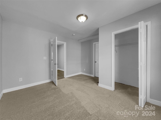 unfurnished bedroom featuring carpet flooring and a closet