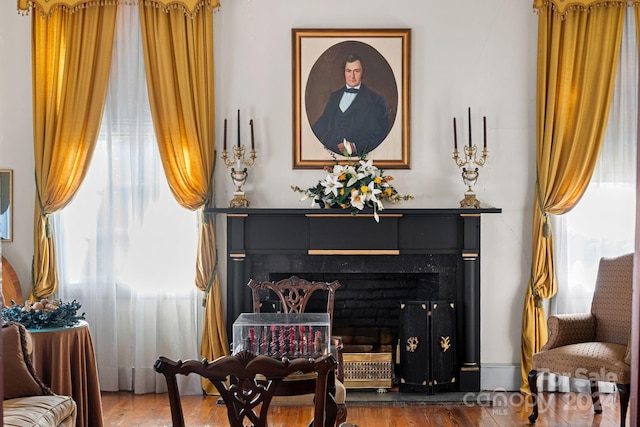 sitting room with hardwood / wood-style floors