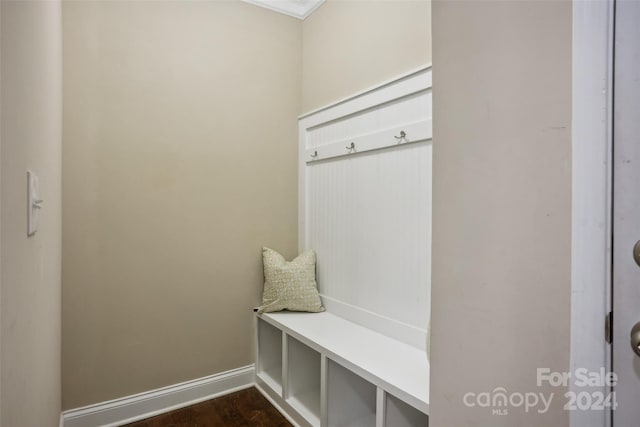 mudroom with dark hardwood / wood-style flooring