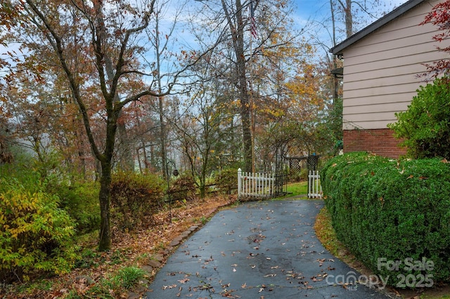 exterior space with aphalt driveway and a gated entry