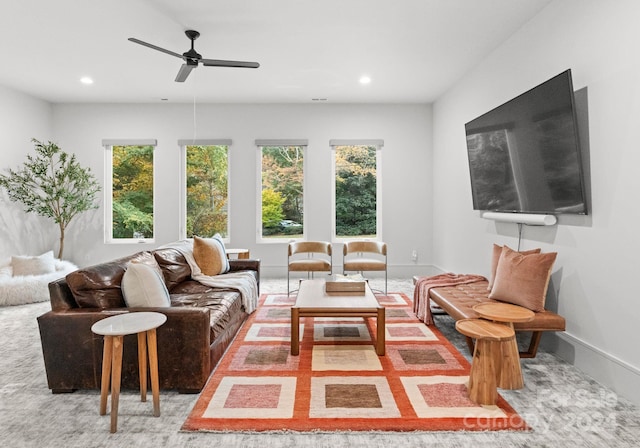 living room with ceiling fan