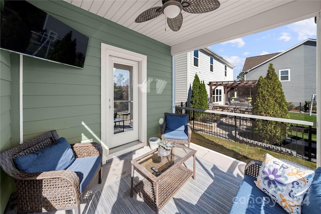 1568 Whitman Ct, York, SC 29745 - deck with a pergola, ceiling fan, and outdoor lounge area