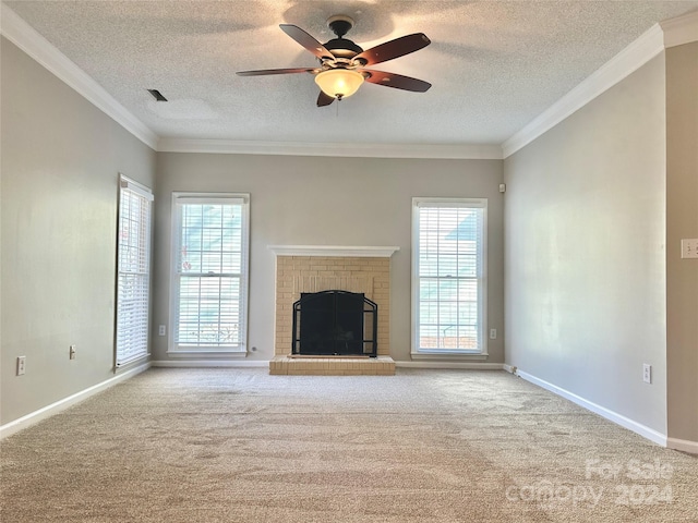 unfurnished living room featuring light carpet, a textured ceiling, and plenty of natural light