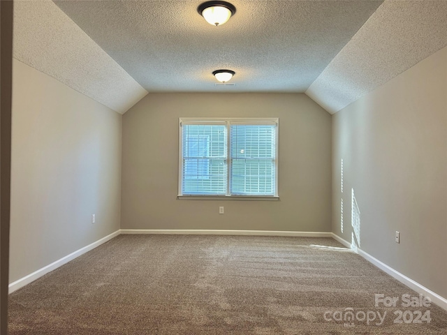 bonus room featuring lofted ceiling, carpet floors, and a textured ceiling