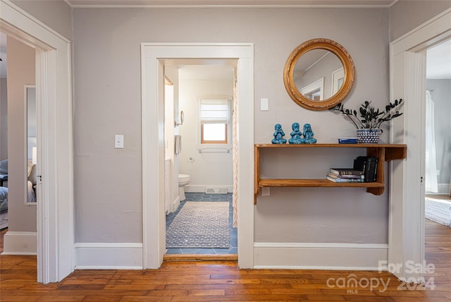 hall with wood-type flooring