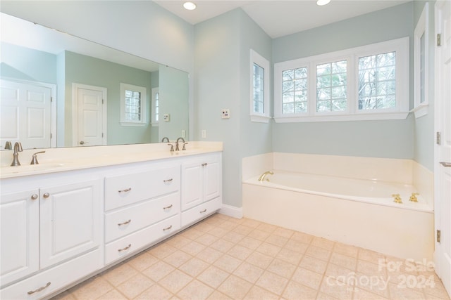 bathroom with vanity and a bathing tub