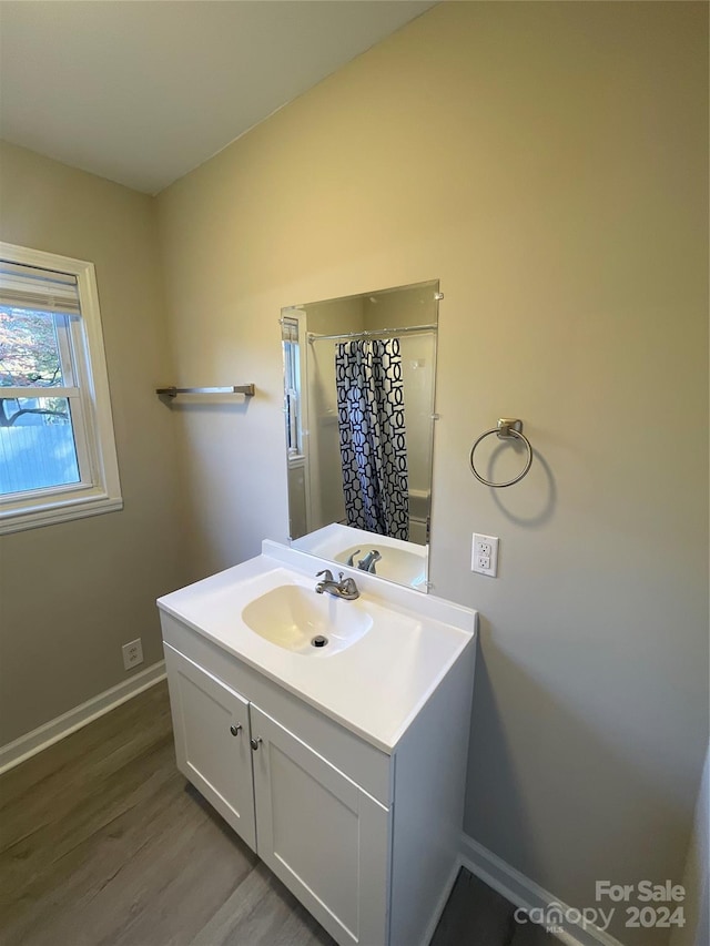 bathroom featuring vanity and hardwood / wood-style floors