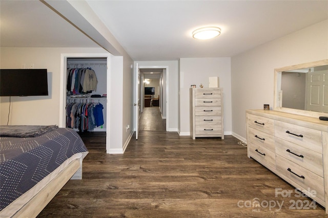 bedroom featuring dark hardwood / wood-style flooring, a closet, and a spacious closet