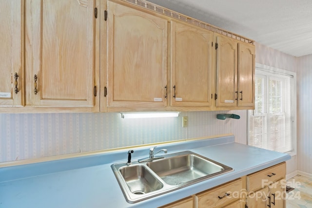 kitchen with light brown cabinets and sink