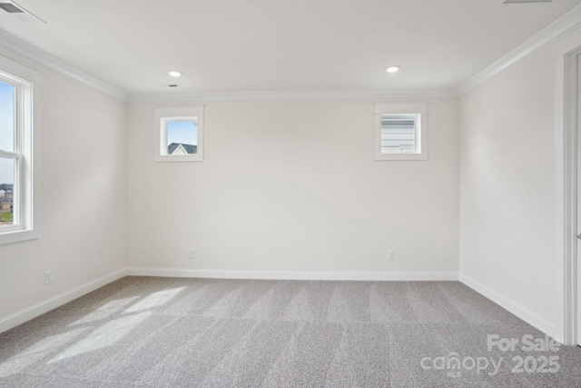 821 Terra Dr, Tega Cay, SC 29708 - below grade area featuring baseboards, carpet, visible vents, and ornamental molding