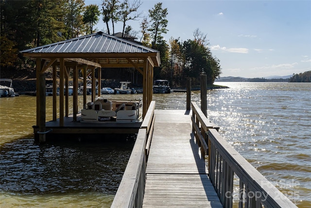 dock area with a water view