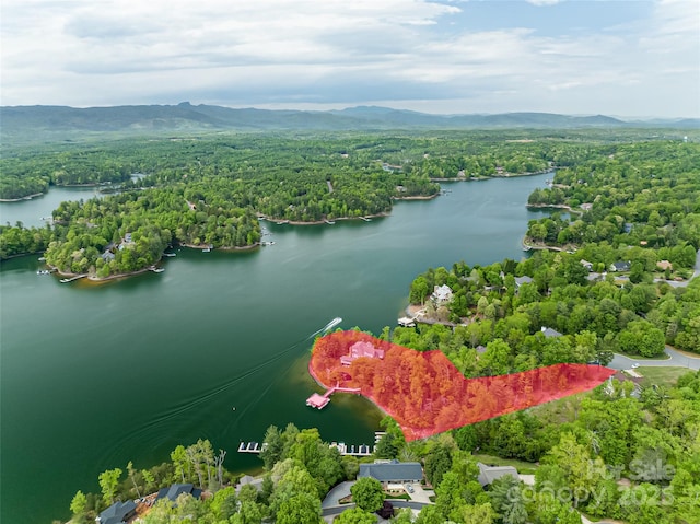 aerial view with a water and mountain view