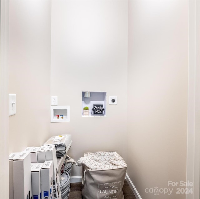 washroom featuring hookup for a washing machine, electric dryer hookup, and dark hardwood / wood-style flooring