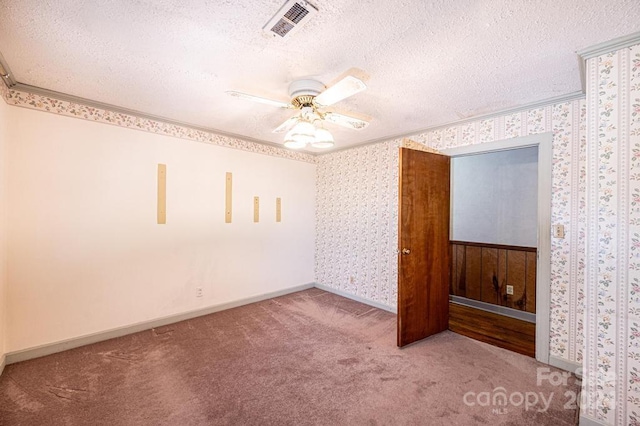 spare room featuring a textured ceiling and carpet