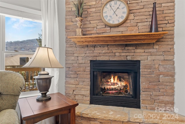 interior details with a fireplace