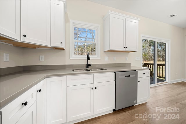 kitchen with dishwasher, a healthy amount of sunlight, white cabinetry, and sink