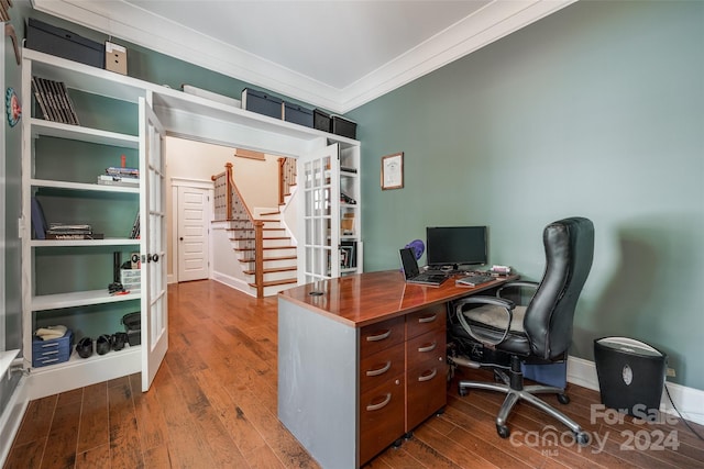 office featuring crown molding and wood-type flooring