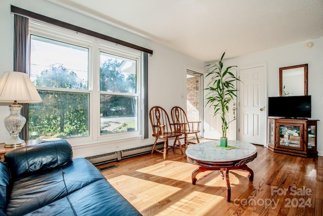 living room featuring hardwood / wood-style flooring and a baseboard radiator