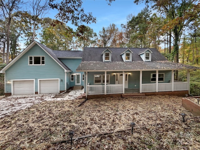 cape cod home featuring a garage and a porch