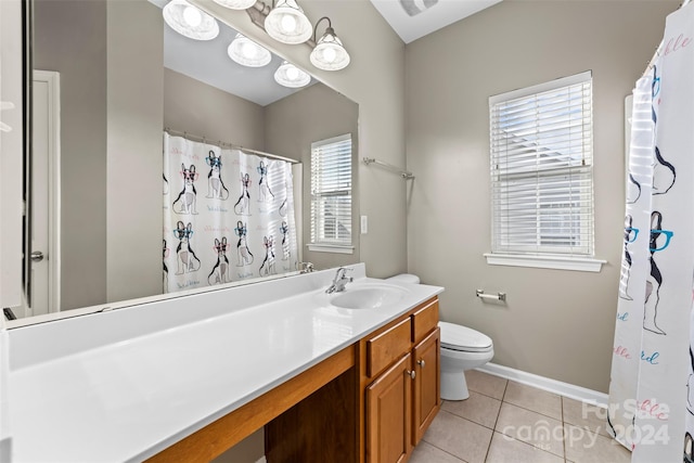 bathroom featuring tile patterned flooring, vanity, and toilet