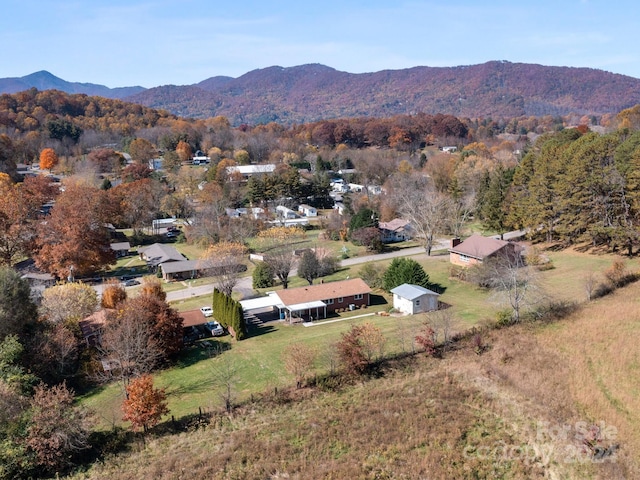 bird's eye view with a mountain view