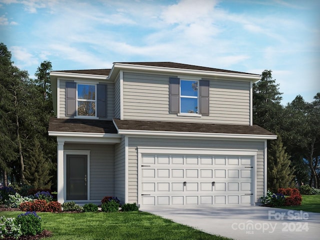 front facade with a garage and a front yard