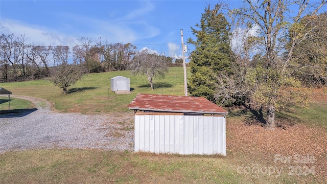 view of yard with a shed