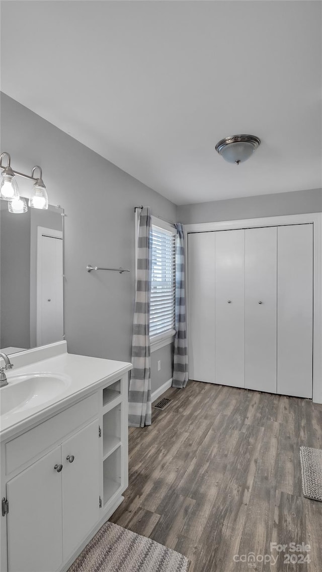 bathroom featuring vanity and wood-type flooring