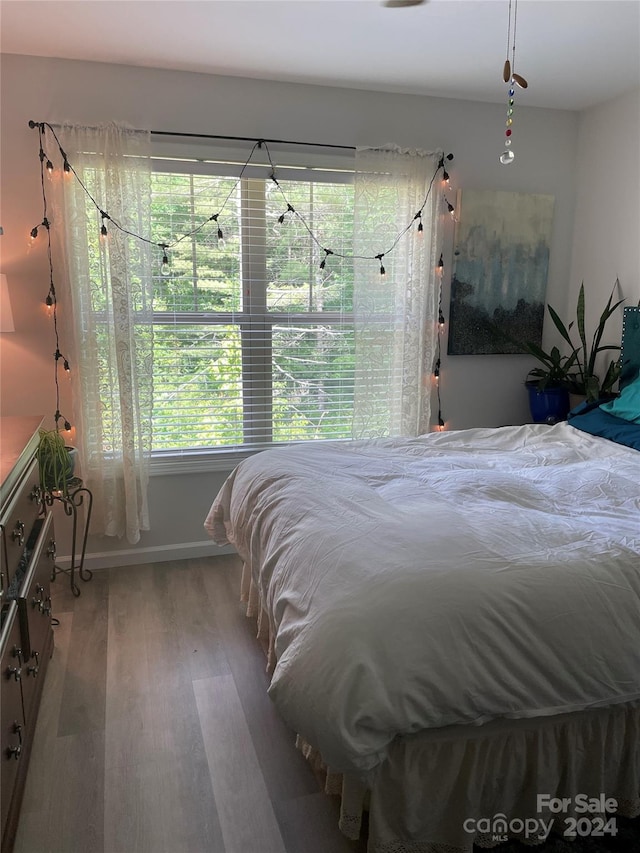 bedroom featuring multiple windows and wood-type flooring